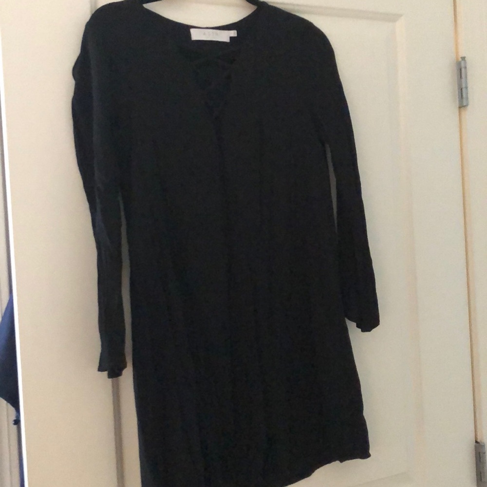 Black mini dress with slight bell sleeve